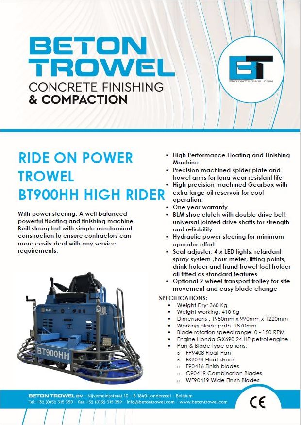 BT900HH High Ride On Power Trowel