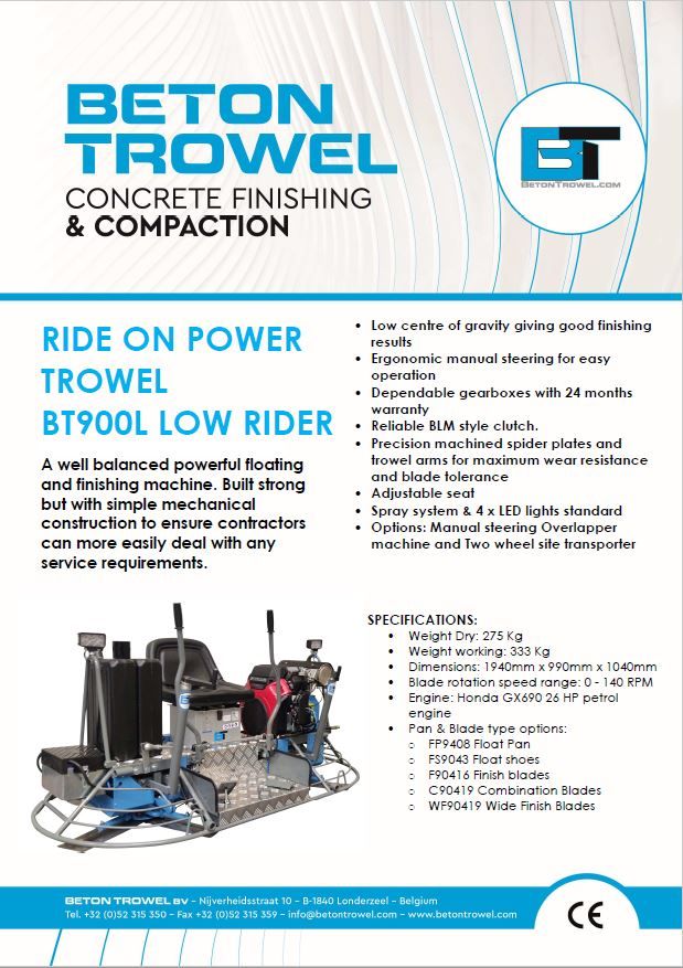BT900L Low Ride On Power Trowel