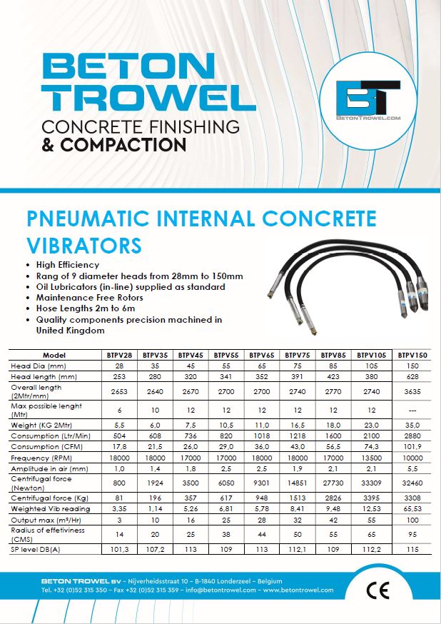 Pneumatic Internal Concrete Vibrators
