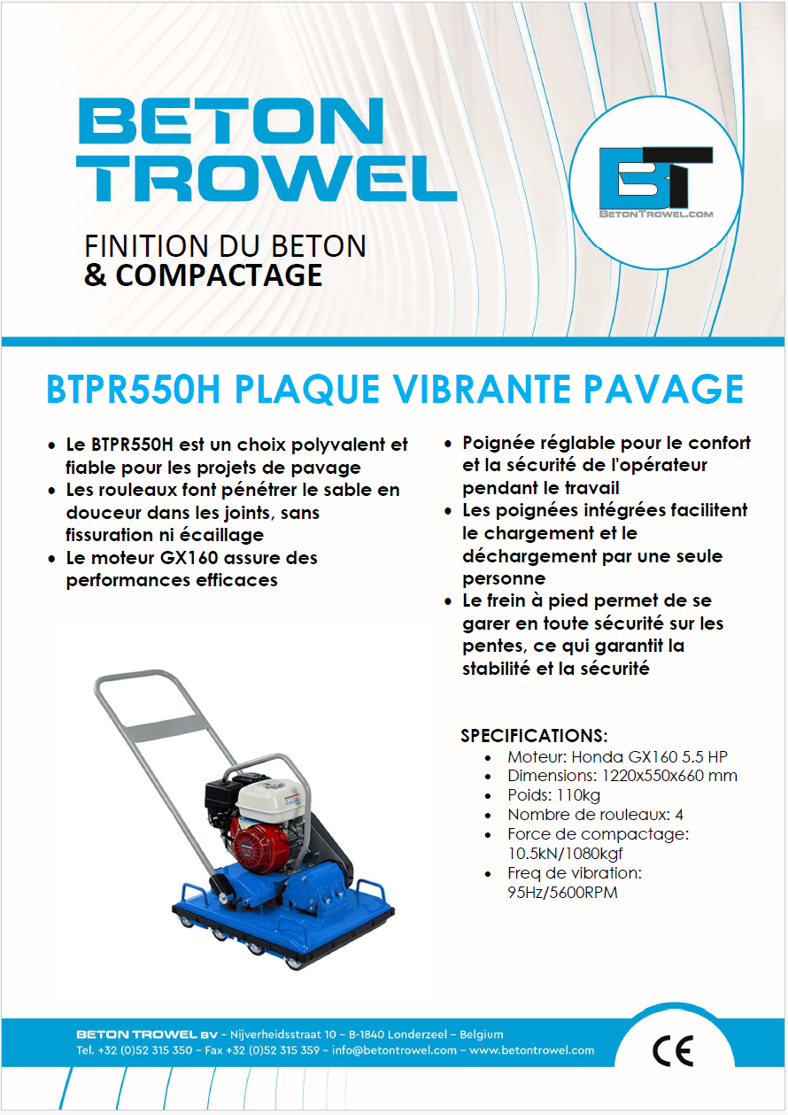 BTPR550H Plaque Vibrante Pavage