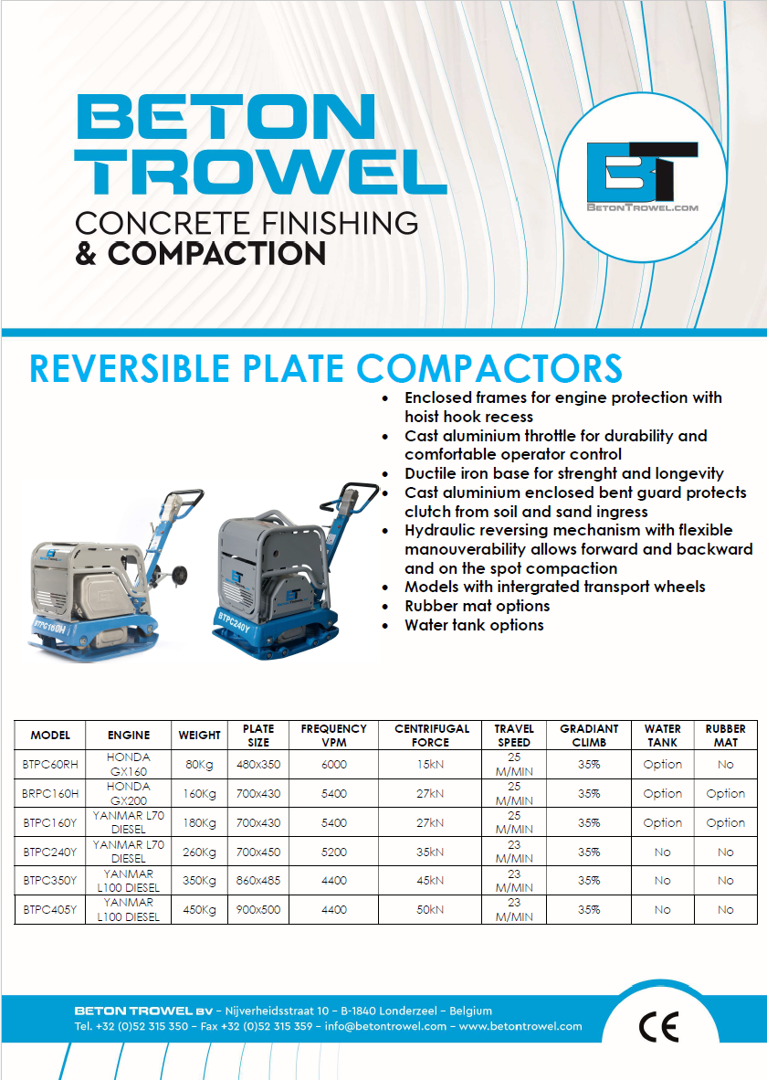 Reversable Plate Compactor BTPC60RH BTPC160 BTPC160Y BTPC240Y BTPC350Y BTPC405Y